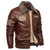 Men's Vintage Leather Bomber Jacket with Fur Collar - Warm Fleece Lined Winter Aviator Tactical Motorcycle Coat by Inlyline