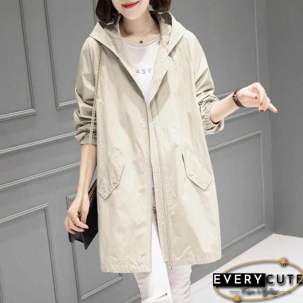 Spring Autumn Large Size 4Xl Hooded Windbreaker Coats Women'S Mid-Length Trench Coat New Thin Female Coat Casual Outerwear