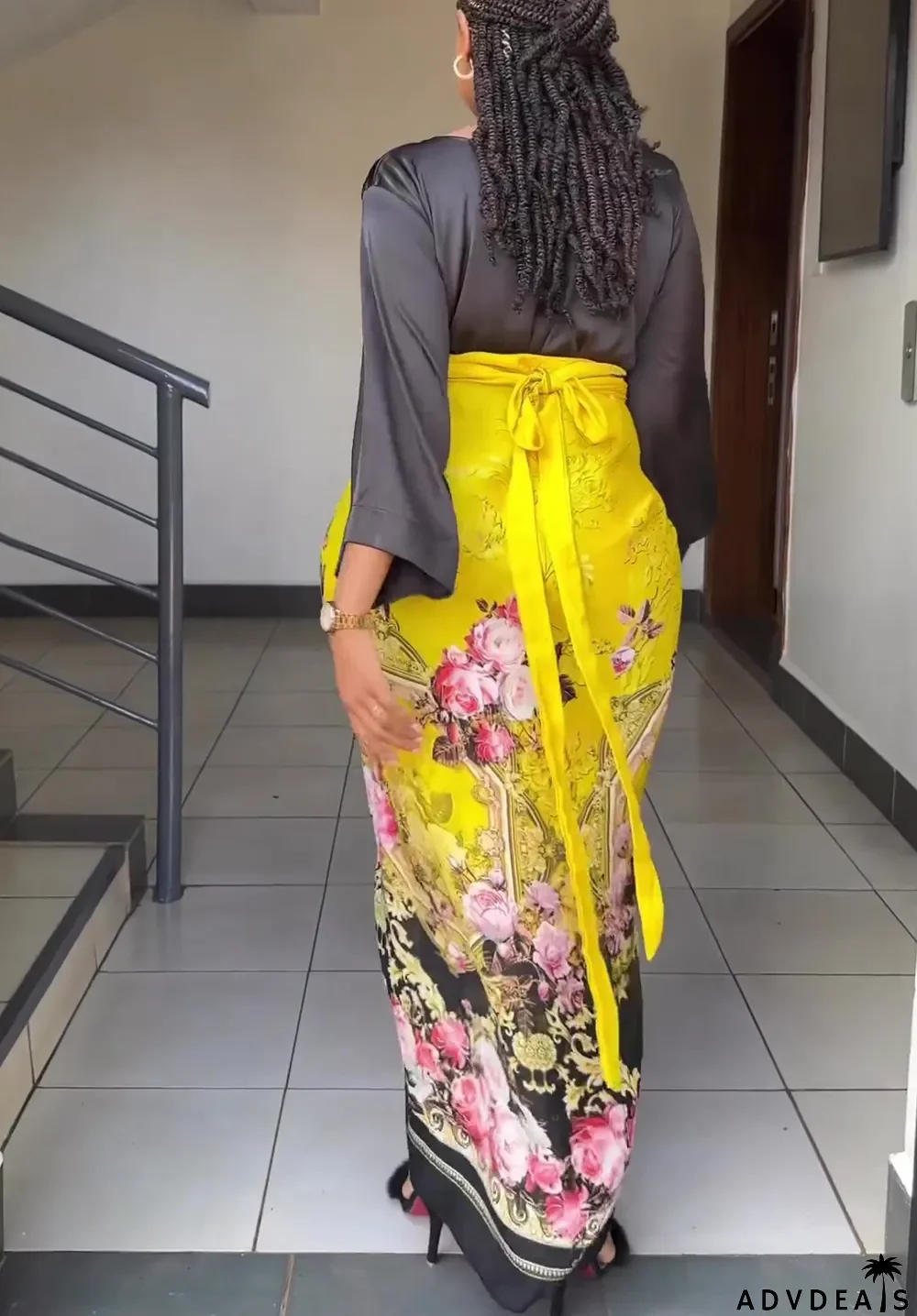 Fashion Print Long Sleeve Bandage Maxi Dress