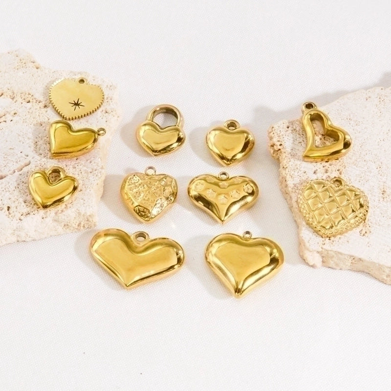 10 Pcs/Package 304 Stainless Steel 14K Gold Plated Heart Shape Pendant