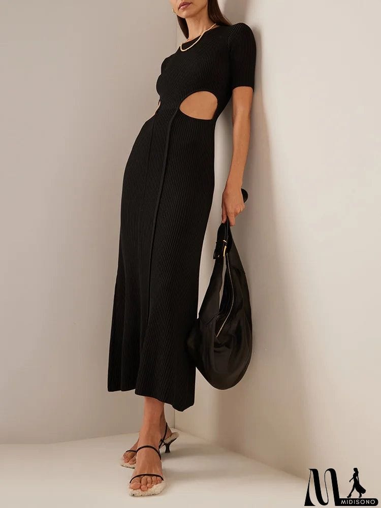 MidiSono - Bohemia Wrap Short Sleeves Hollow Round-Neck Maxi Dresses
