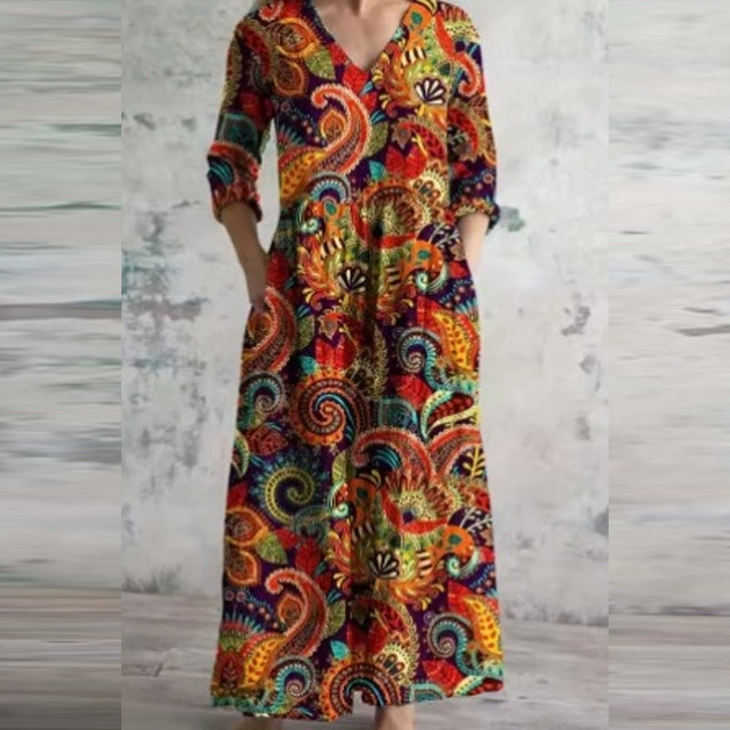 Vestido largo com decote em V