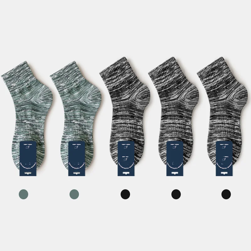 Ethnic Retro Double-Needle Pinstripe Men's Mid-Calf Socks (5 Pairs)
