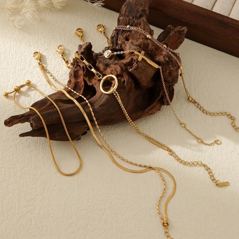 Minimalist Cross Round Solid Color 304 Stainless Steel Zircon Bracelets In Bulk