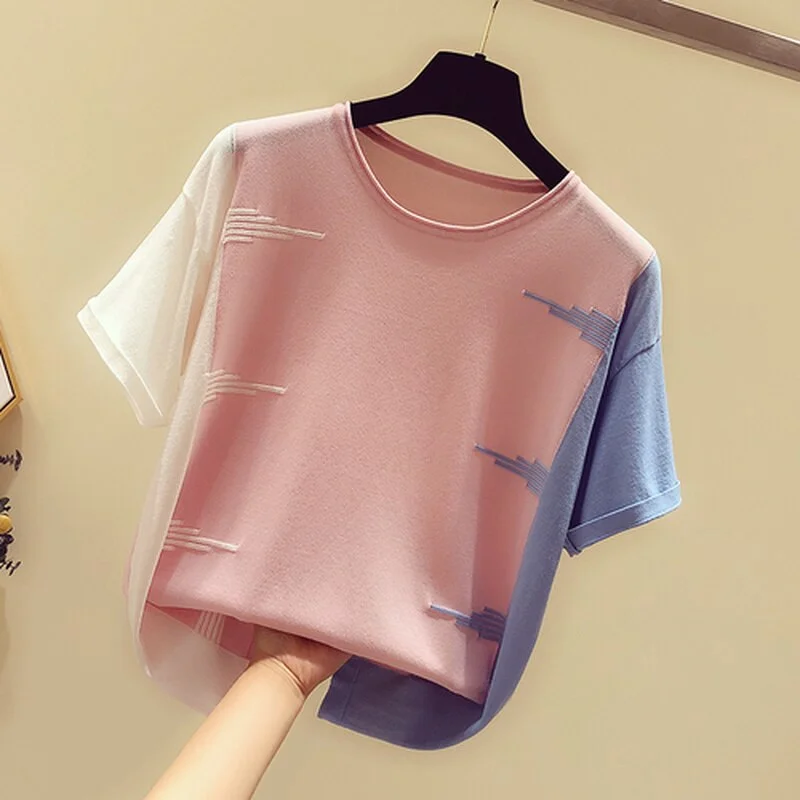 Casual Slim Women Tops Nice Short Sleeve Ladies Shirt Korean Blouse Women Blusas Mujer 2022 Summer Knitted Tee Shirt New