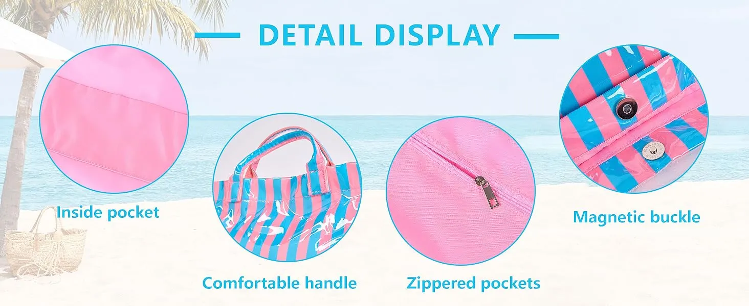 Personalized Beach Tote Bag with Name, Custom Embroidery Waterproof Striped Tote for Women