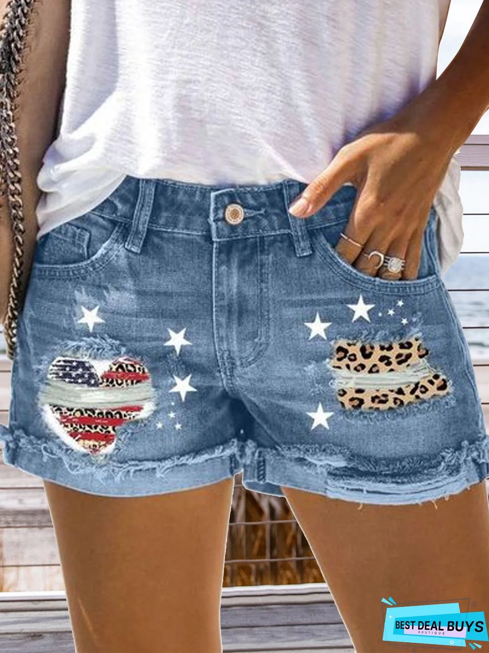 Loose Casual Striped Denim Shorts