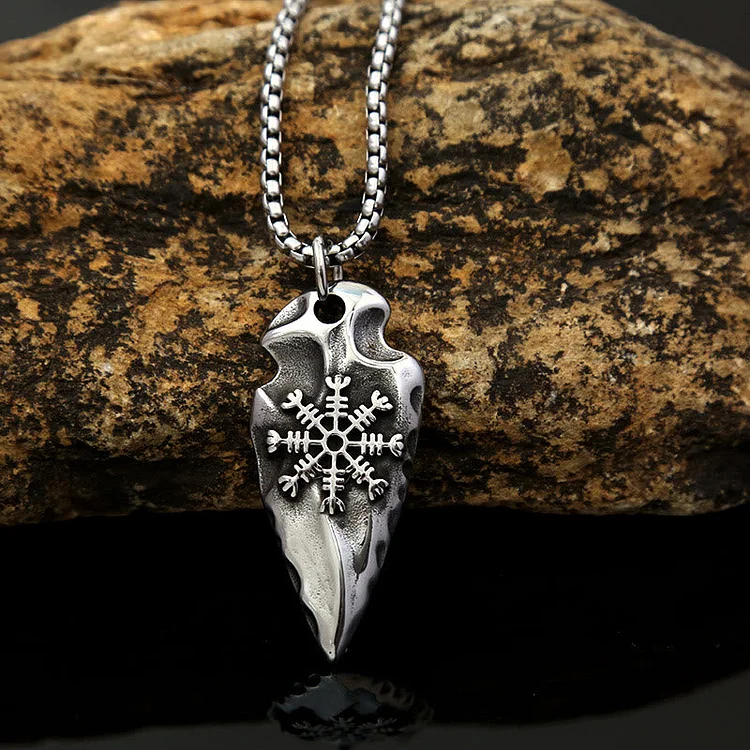 Coutureaura Viking Arrowhead Helm Of Awe Shield Necklace