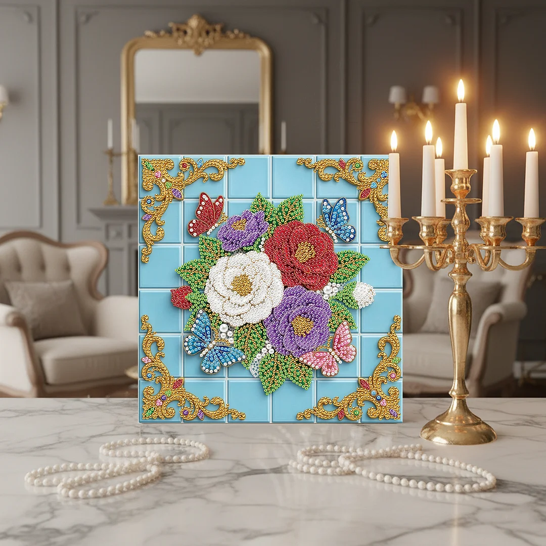 Butterfly Flowers - DIY Pearl Diamond Art Kit With Frame 25*25cm