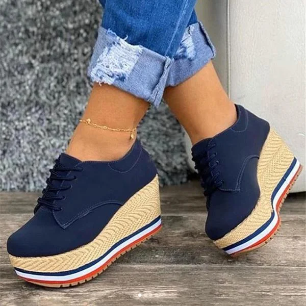 Lace Up Wedge Platform Ankle Sneakers