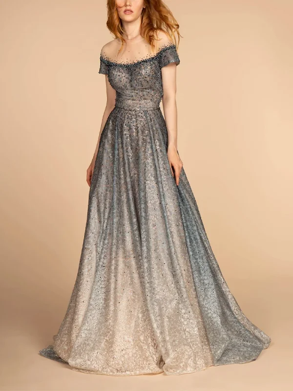 Short Sleeve Two Tone Lace Maxi Dress
