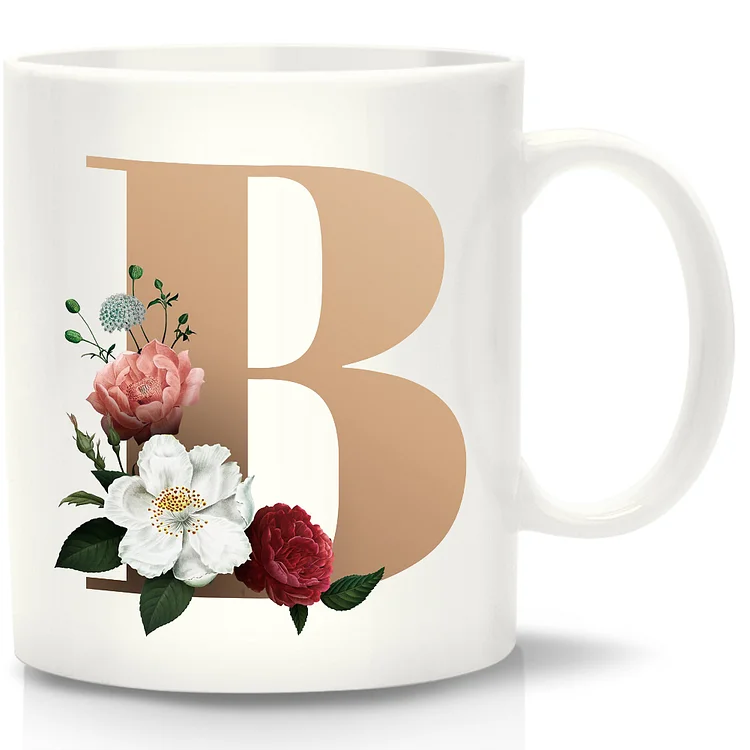 Ceramic Water Cup Handle Flower Print Coffee Breakfast Milk Tea Funny Mugs