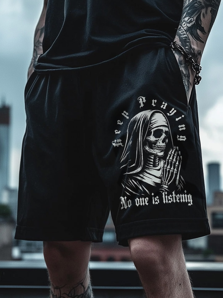 Satanic Skull Devil Nun Dark Printed Shorts