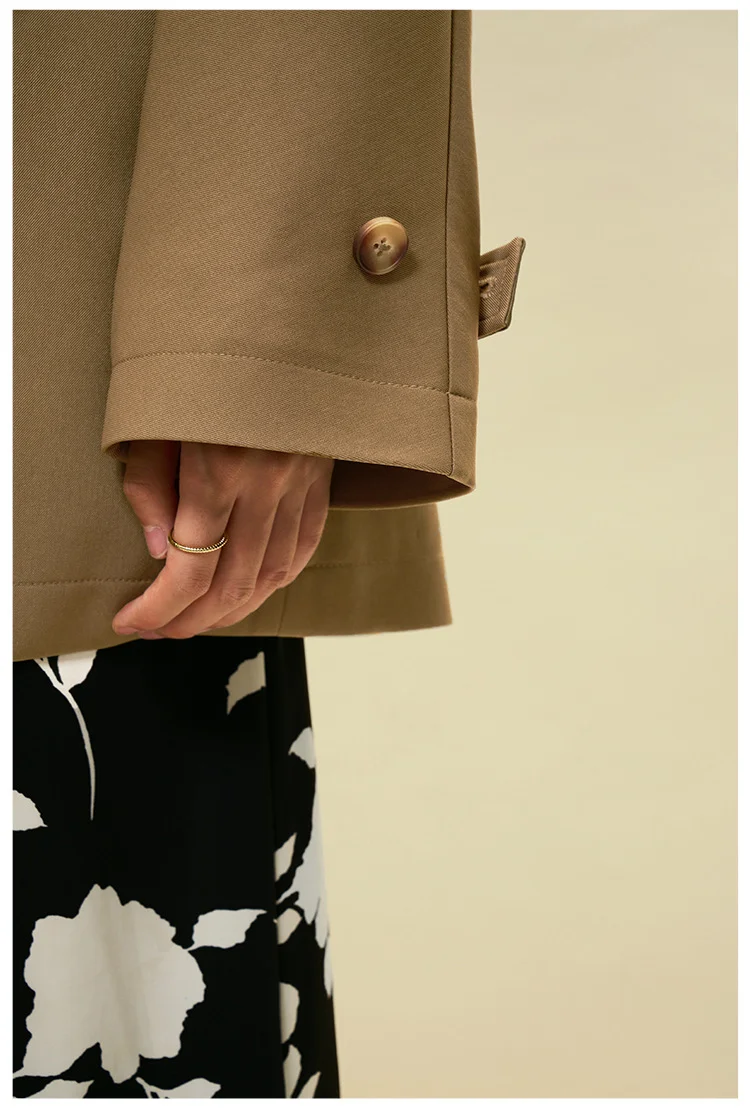 MERUMOTE Women's Lapel collar double-breasted  Trench Coat Top-MERUMOTE