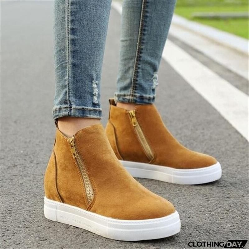 Comfortable Side Zipper Platform Wedge Heel Suede Shoes
