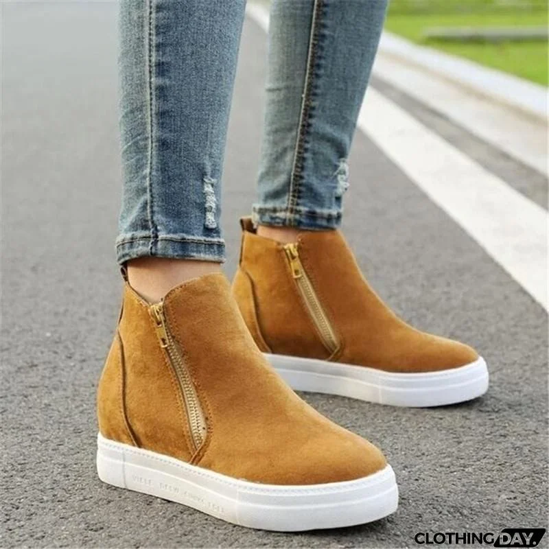 Comfortable Side Zipper Platform Wedge Heel Suede Shoes