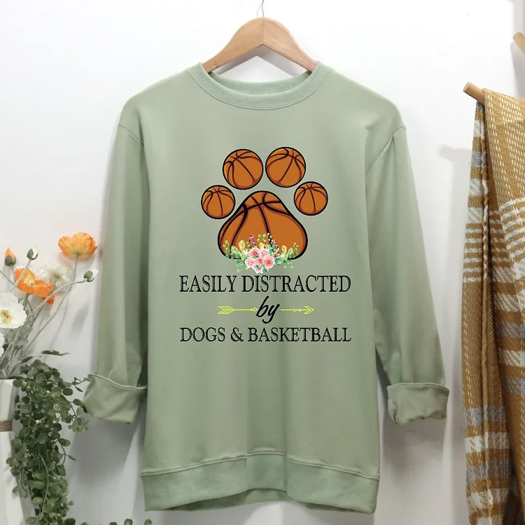 Easily distracted by dogs and basketball Women Casual Sweatshirt-Annaletters