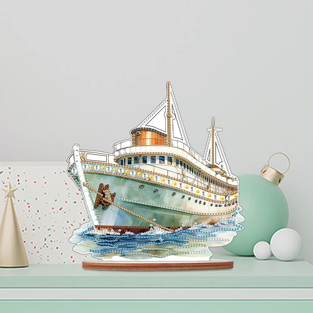 DIY Sailboat Wooden Single Sided Diamond Painting Desktop Decor for Office Decor