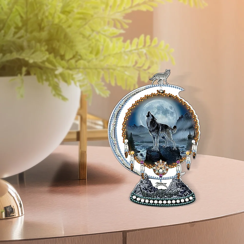 DIY Crystal Diamond Ornament Handmade Dreamcatcher Wolf Kids Gift(Single Side)