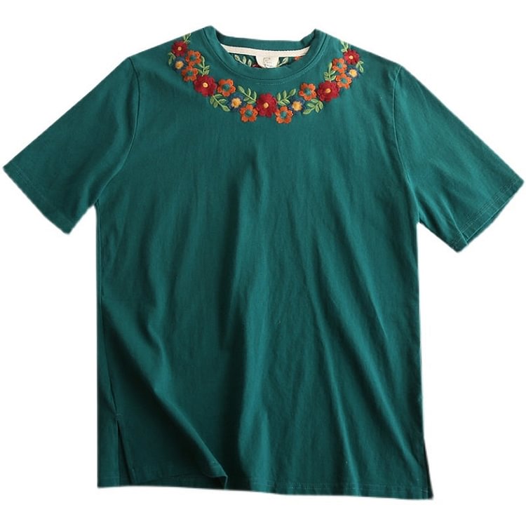 Queenfunky cottagecore style Cotton Embroidered T Shirt QueenFunky