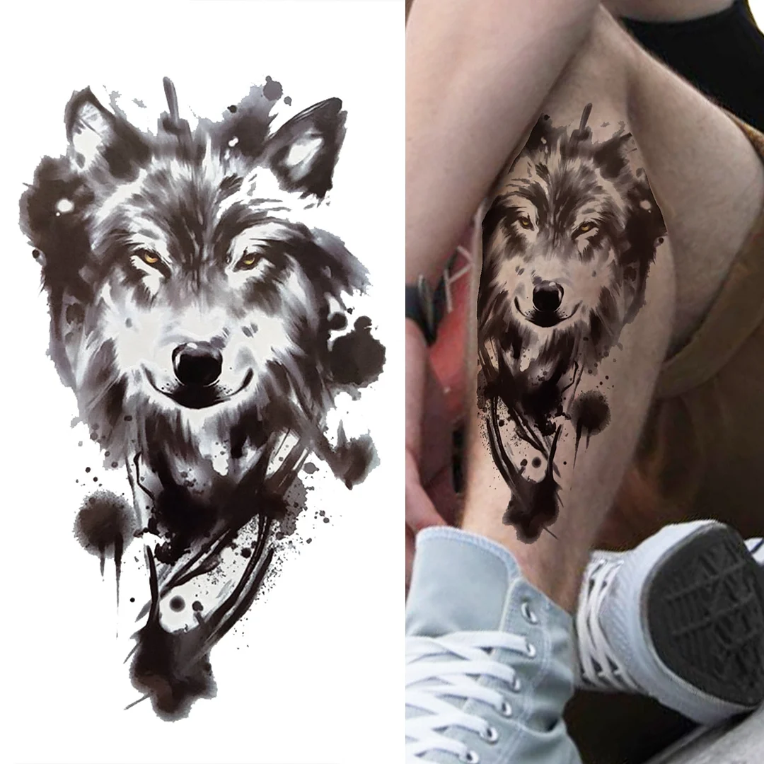 Lion King Crown Temporary Tattoos For Women Men Adult Black Tiger Forest Skull Tattoo Sticker Fake Skeleton Fashion Tatoo Flower