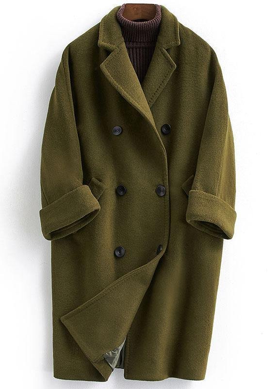 Woolen Coat trendy plus size long double breast women coats Notched