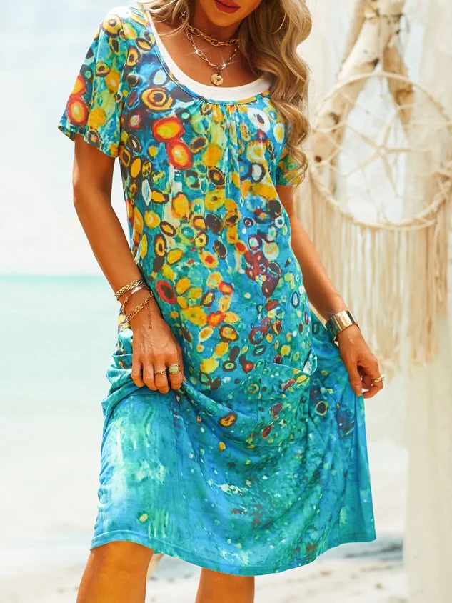Short Sleeve Holiday Floral Knitting beach dresses