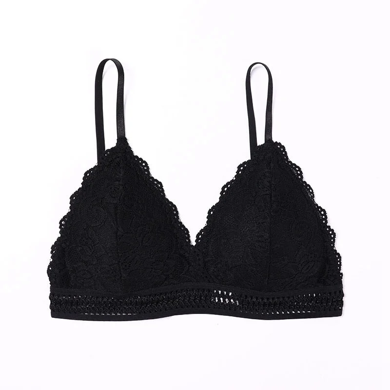 Thin French Style Bralette Lace Wireless Triangle Cup Women Lingerie Soft Bra Seamless Underwear Deep V Girls Hot