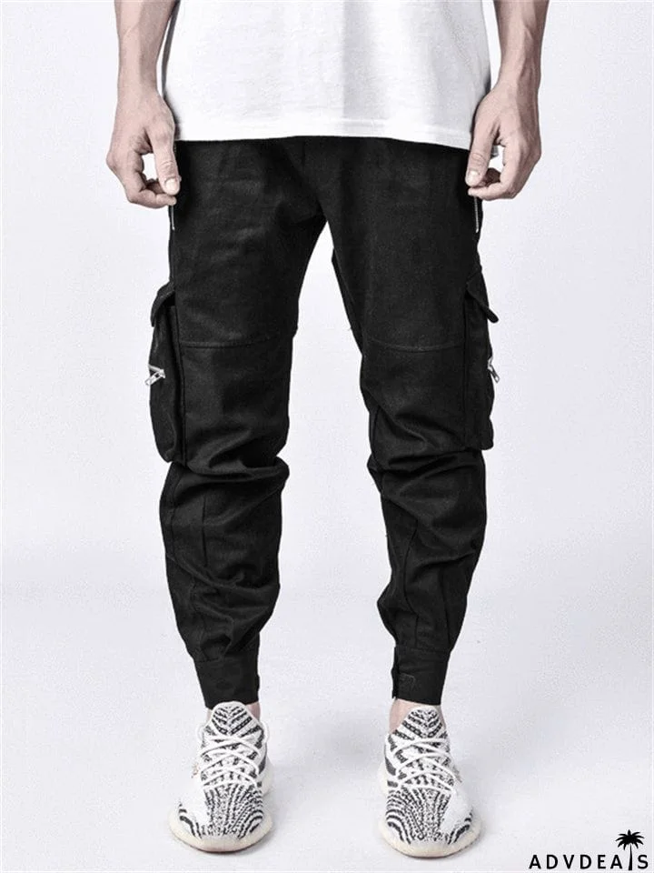 Men's Outdoor Training Slim Fit Ankle Tied Multi Pockets Pants