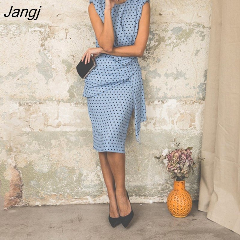 Jangj Woman Summer Plus Size 3XL Elegant Polka Dot Ruched Clothes White Sleeveless Tank Fitted Party Dresses For Women Fall 2022