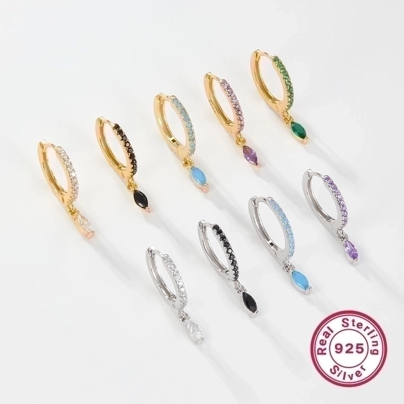 1 Pair 925 Sterling Silver Zircon Circle Drop Earrings