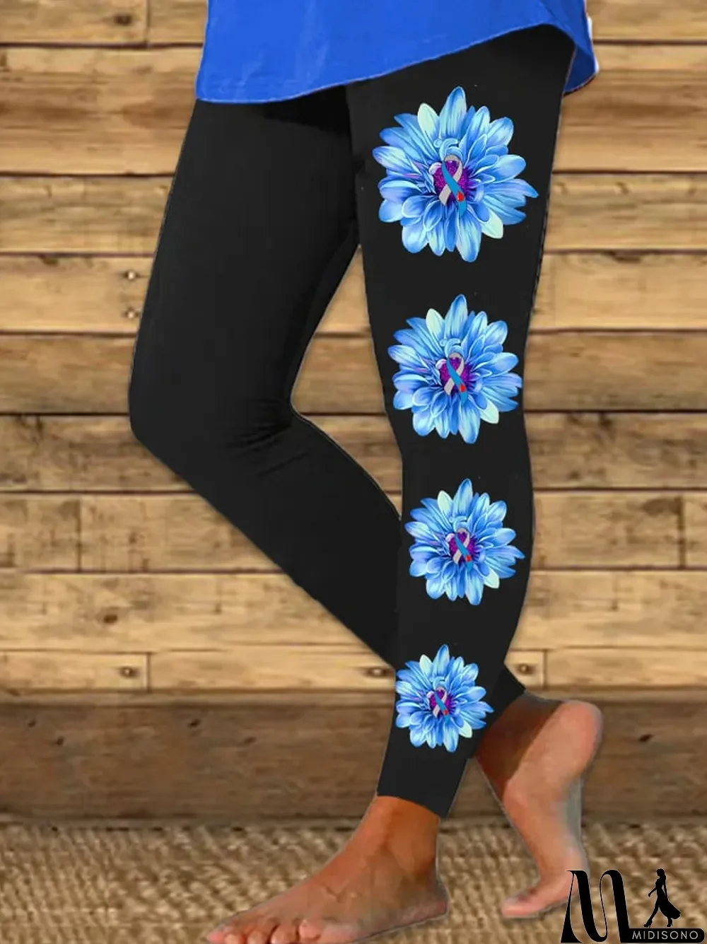 MidiSono - Women's Diabetes Awareness Daisy Ribbon Print Leggings