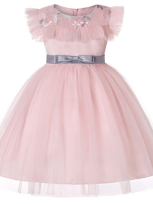 Bellasprom Short Sleeve Jewel Flower Girl Dresses Tulle  With Sash Bellasprom