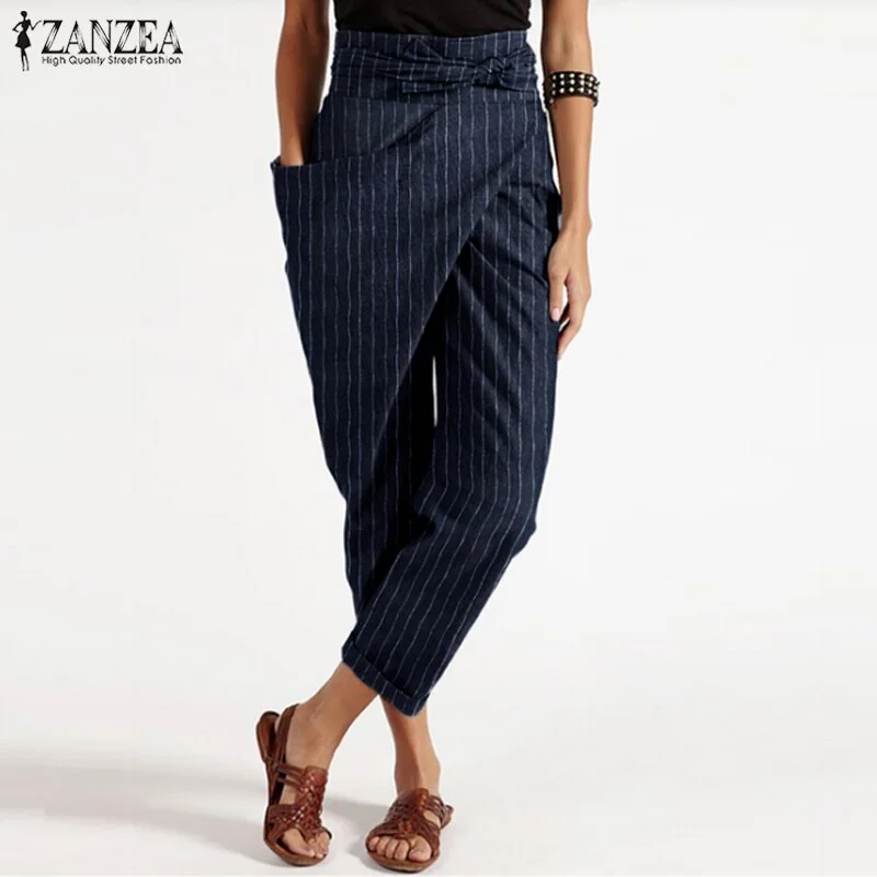 Fashion Women Harem Pants ZANZEA Casual Lace Up Solid Turnip Trousers Female Office Work Pants Elegant Pencil Pantalon Palazzo