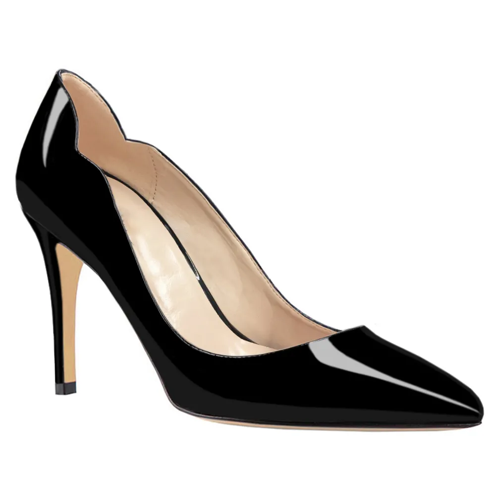 3.54" Women's Heeled Party Pumps Black Patent-vocosishoes