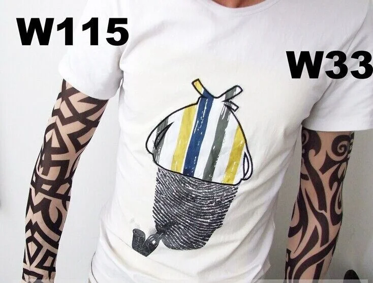 1pc hot sale tattoo sleeve styles elastic Fake 100%nylon Arm stocking beloved girl Buddha Wolf Dragon design halloween cool men