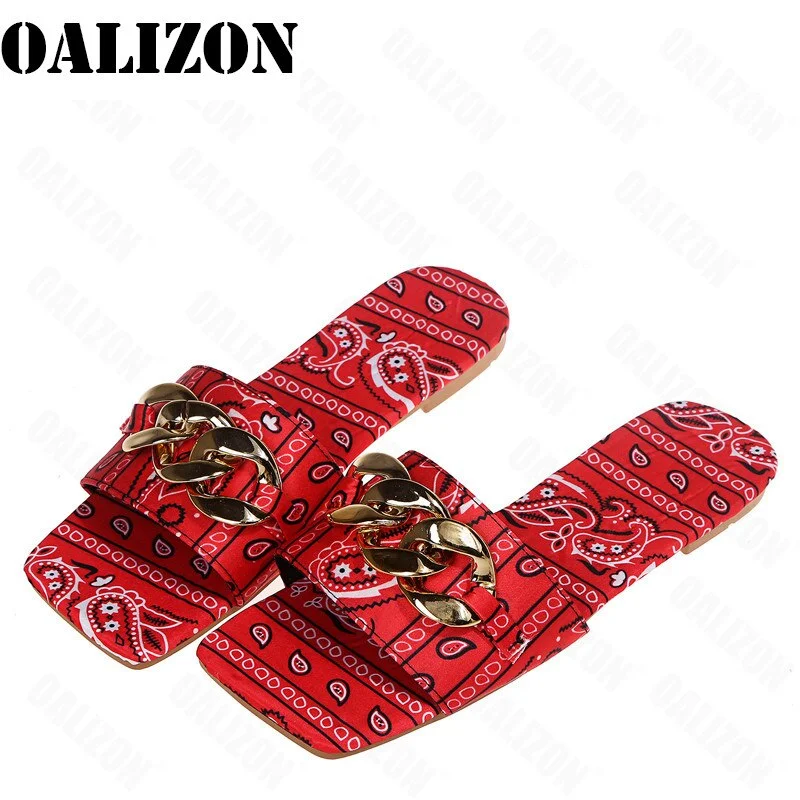 New Arrival Summer Women Female Lady Chain Sandals Flat Open Toe Slippers Shoes Women Fashion Beach Ladies Slippers Slides Shoes