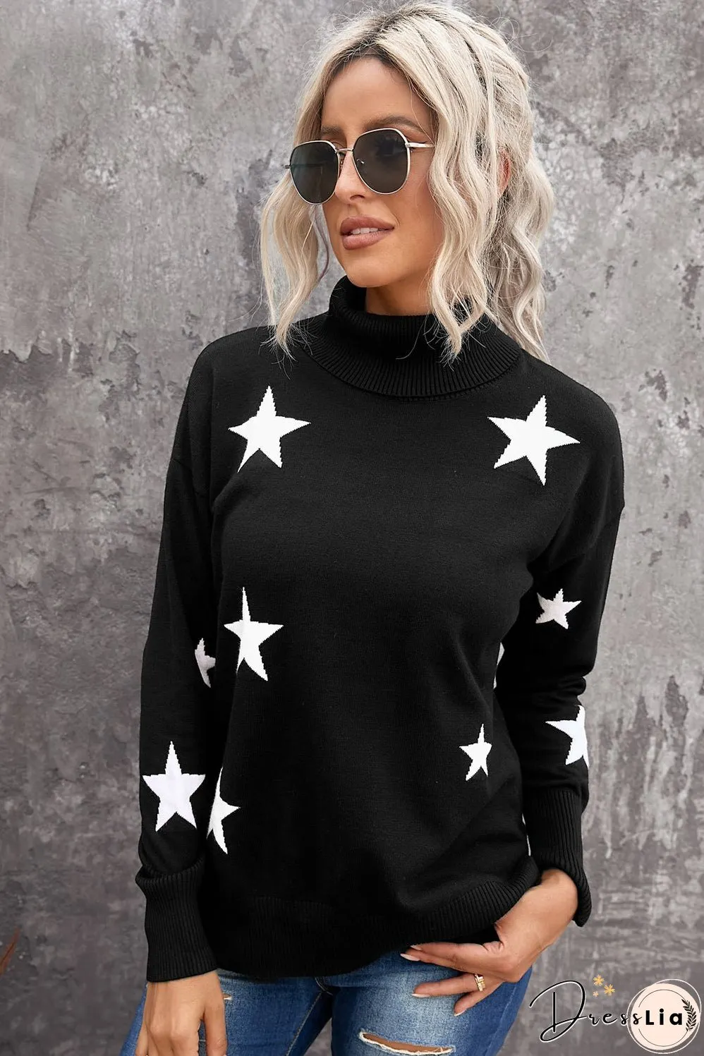 Turtleneck Star Print Sweater