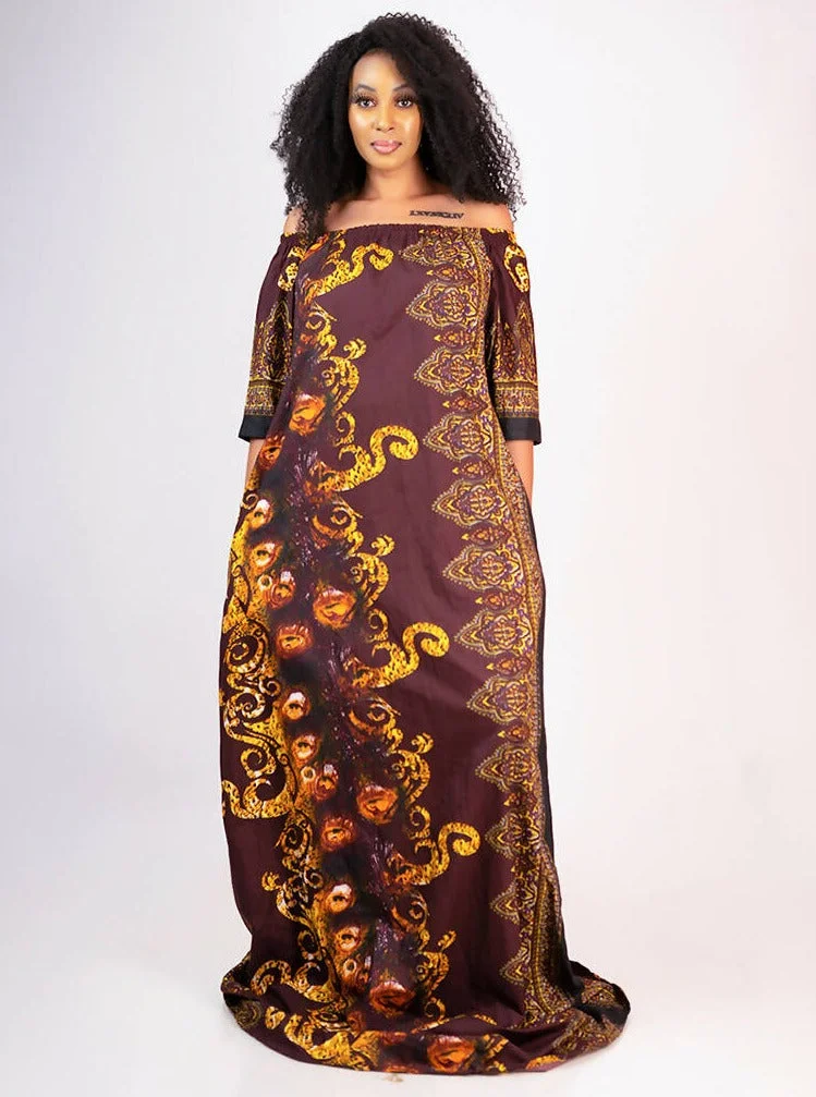 Nika Bonica Hazel African Ankara Maxi Dress - Brown Print