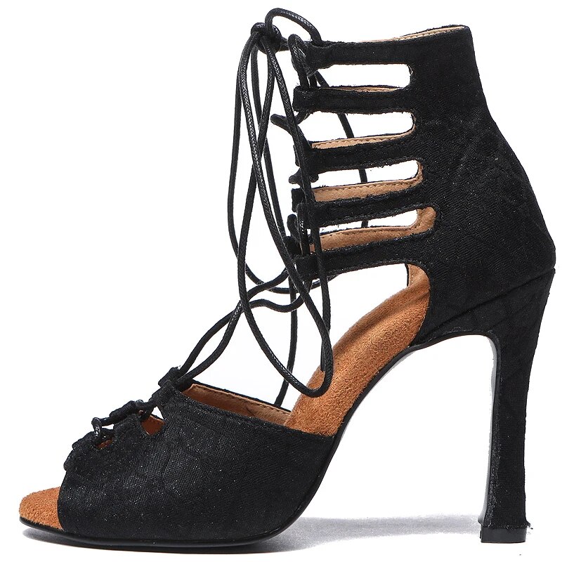 VCshoes High Heels Dance Shoes Ankle Boots Jazz Shoes For Dancing Square Dance Shoes Women Sandals Black White Skin