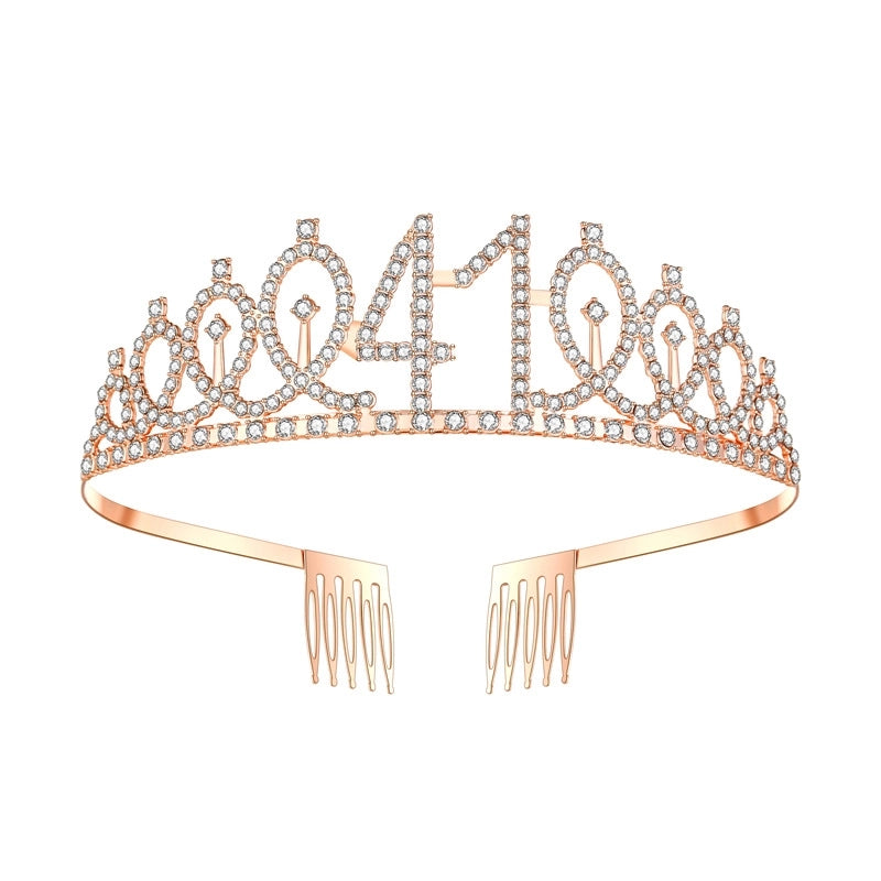 Women’s IG Style Shiny Number Crown Alloy Hollow Out Inlay Rhinestones Crown