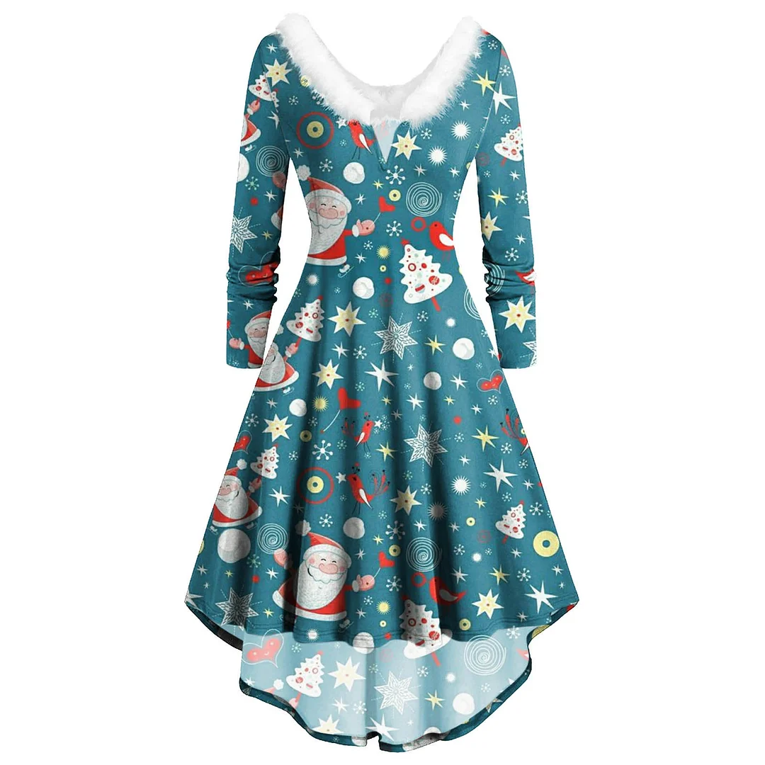 Christmas V-neck Irregular Dress