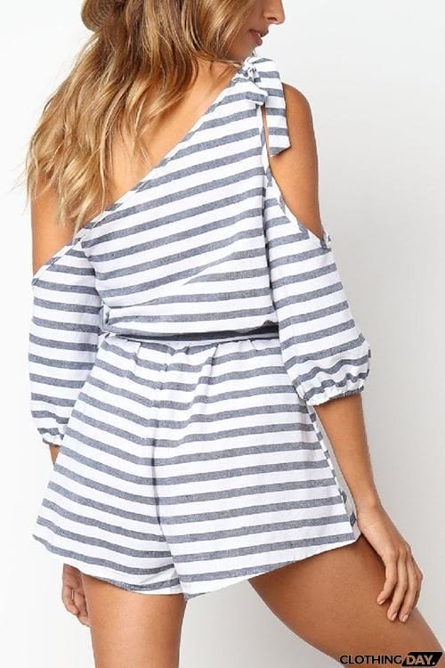 Stripe Knot One Shoulder Romper