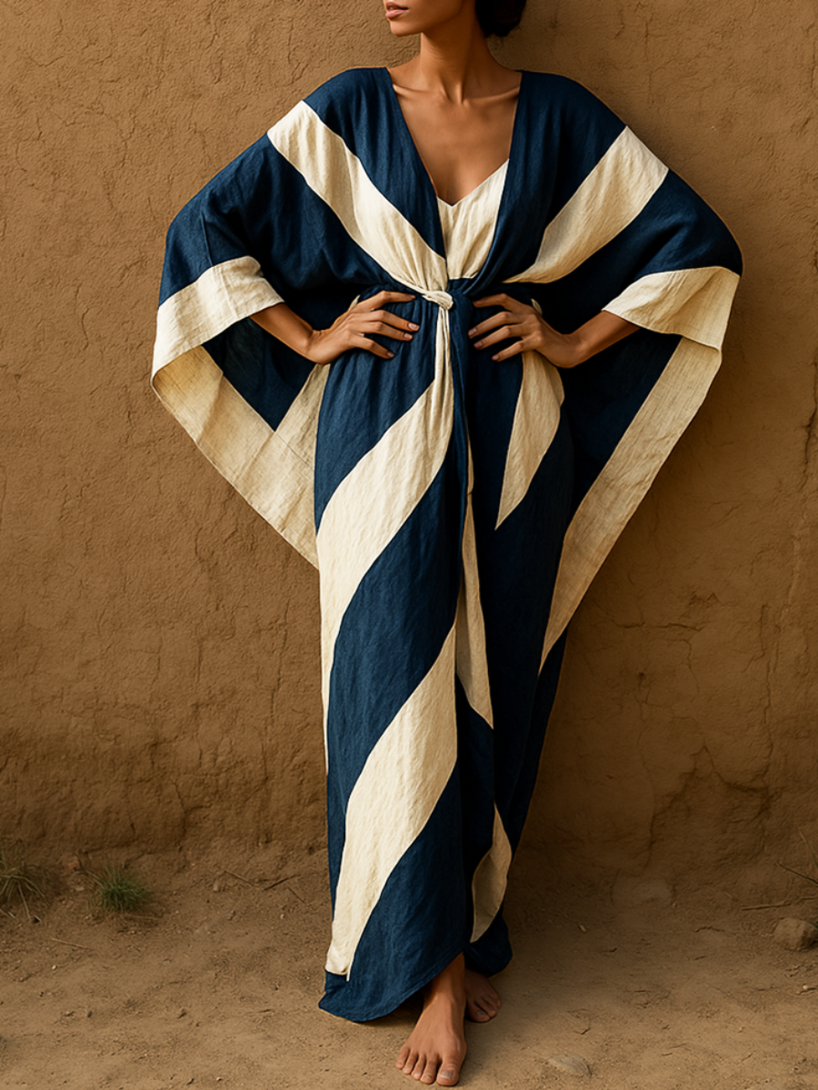 Cabana Stripe Linen V-Neck Kaftan