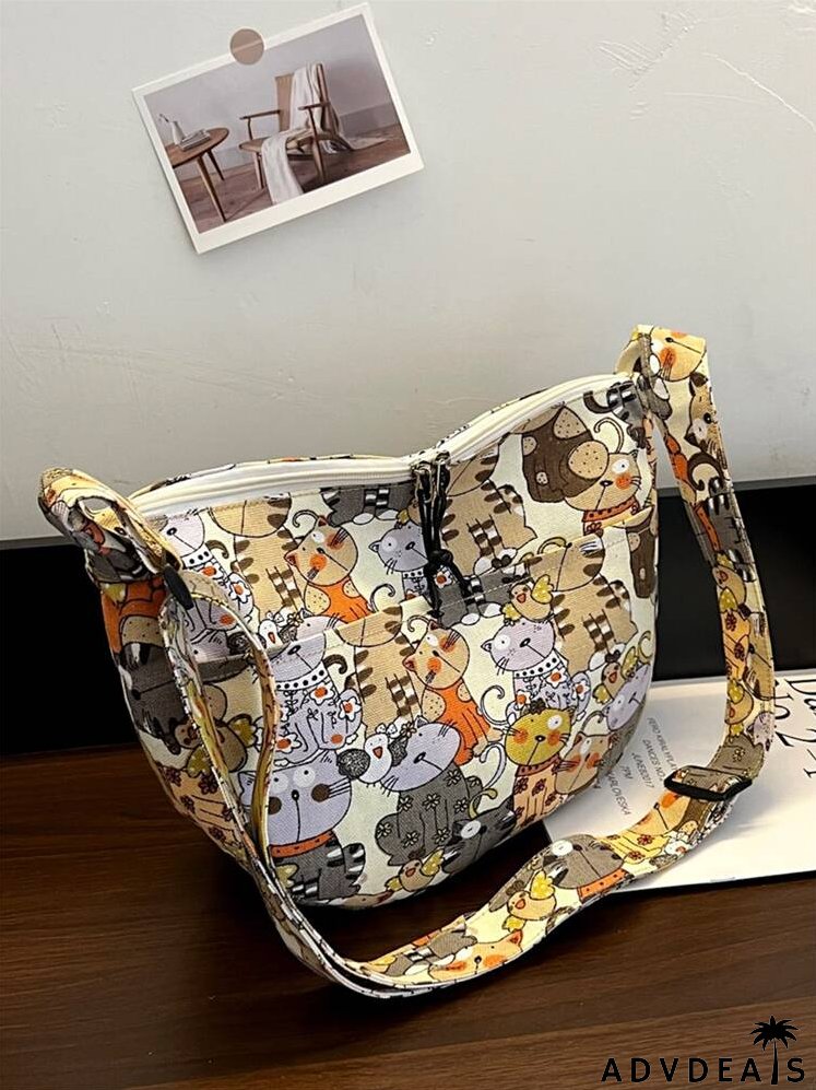 Cartoon Cat Graphic Bucket Bag