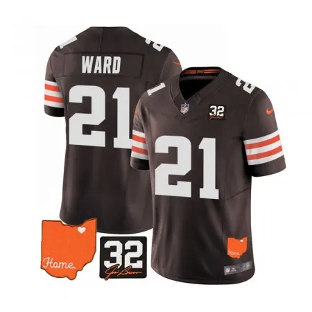 Men's Cleveland Browns #21 Denzel Ward Brown 2023 F.U.S.E. With Jim Brown Memorial Patch Vapor Untouchable Limited Stitched Jersey PWN1