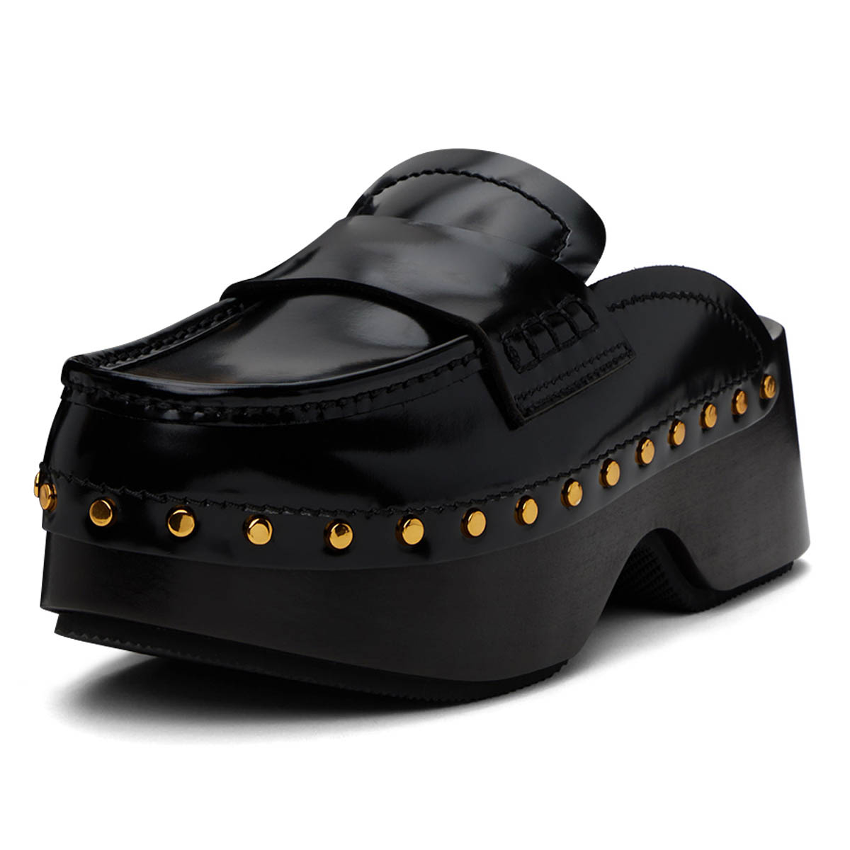 Black Closed Toe Studded Platform Block Heel Mule Shoes for Women Nicepairs