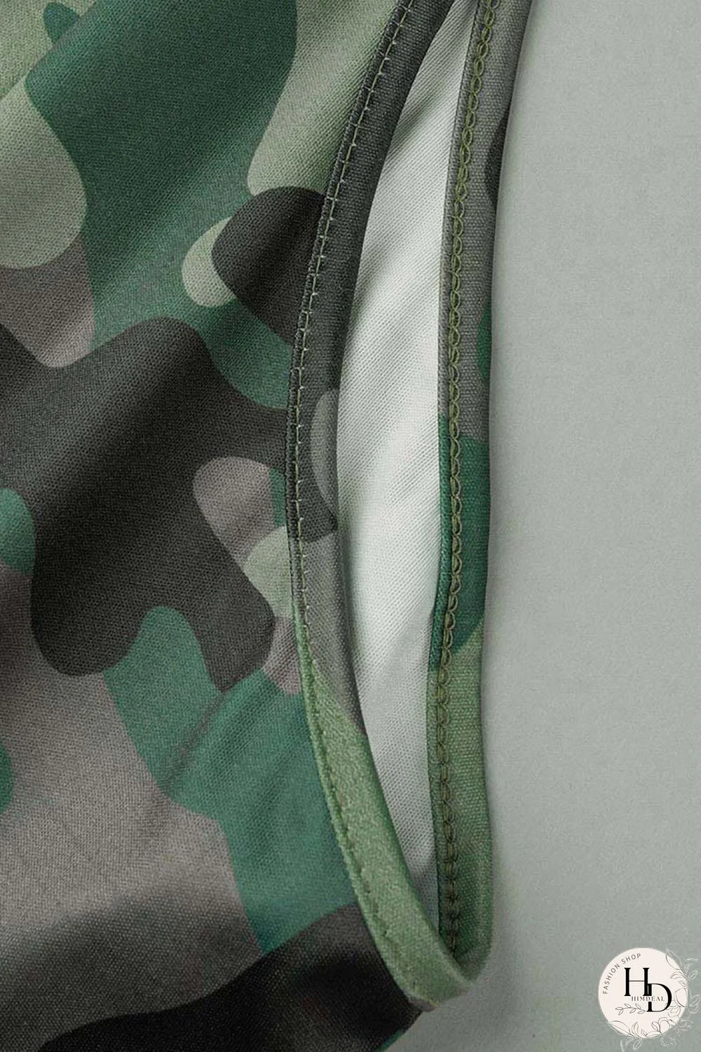 Army Green Casual Solid Camouflage Print Basic Turtleneck Skinny Romper