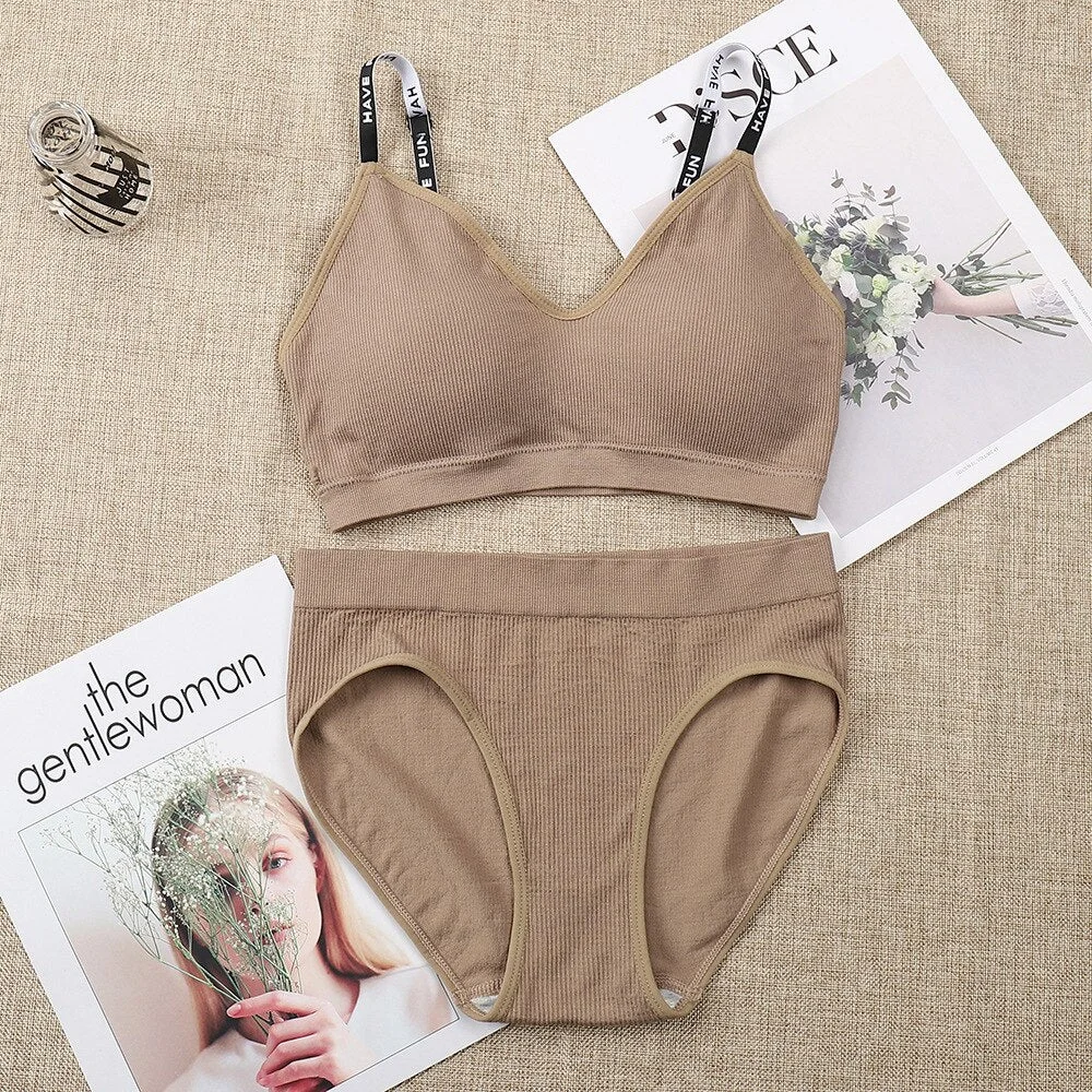 Sexy Women Bra Panties Set Push Up Bra Sport Top Set Letter Seamless Active Bra Female Lingerie Set Fitness Crop Top Underwear