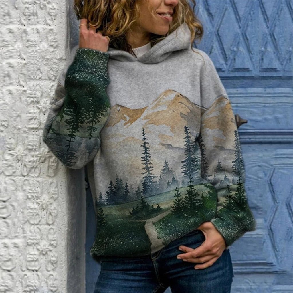 Fashion Mountain Printed Hoodies Women Hooded landscape Print Tops Sweatshirt Female Ladies Autumn Winter Pullovers Streetwear